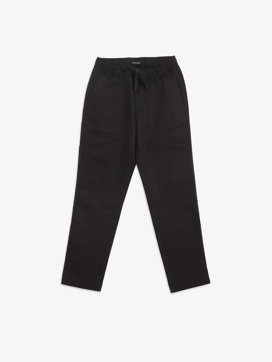 IRONY black solid linen track pant-G3-MTP0638