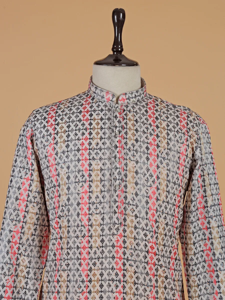 Ivory kurta suit with multicolor thread design