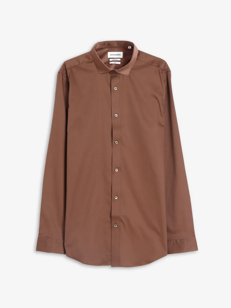 JACK&JONES cotton plain brown shirt
