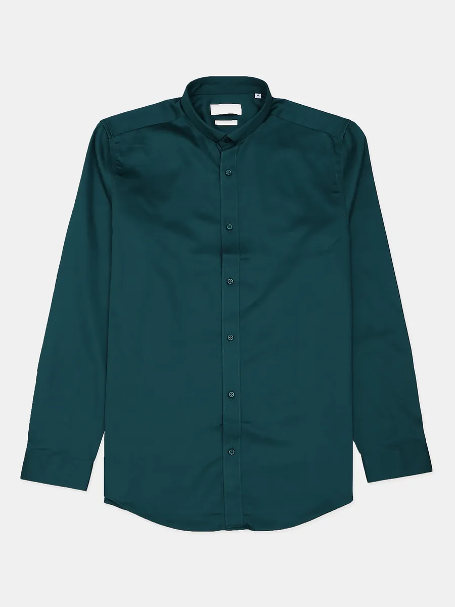 Jack&Jones teal green plain casual cotton men shirt