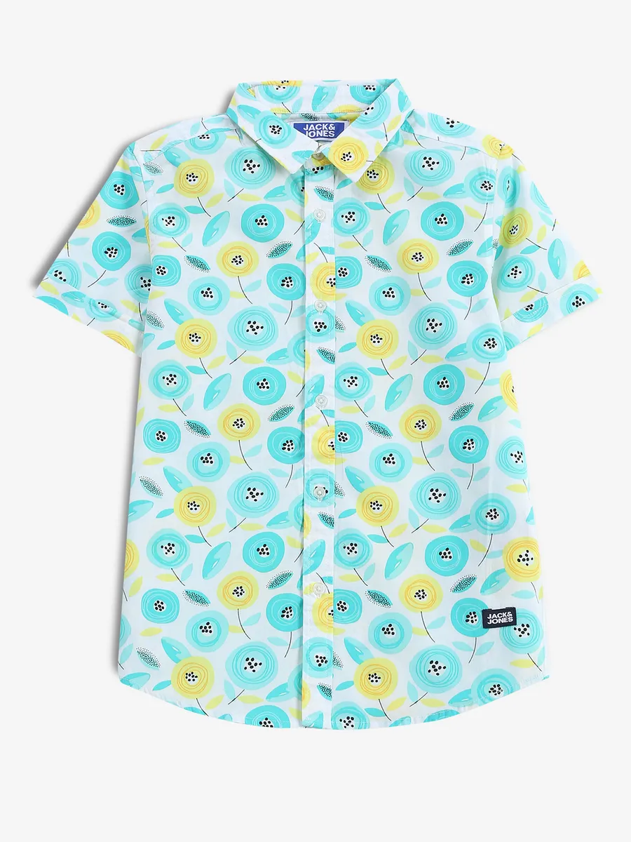 JACK&JONES white and aqua printed shirt