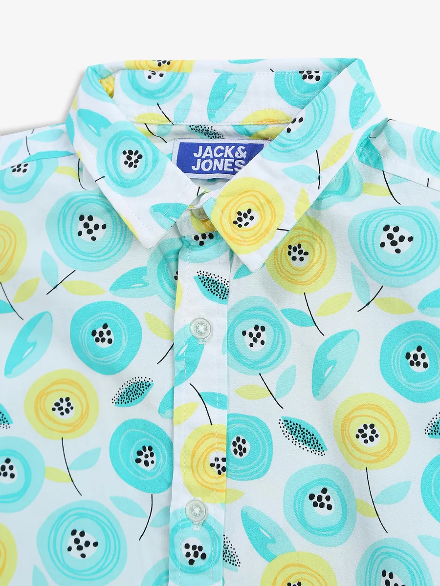 JACK&JONES white and aqua printed shirt