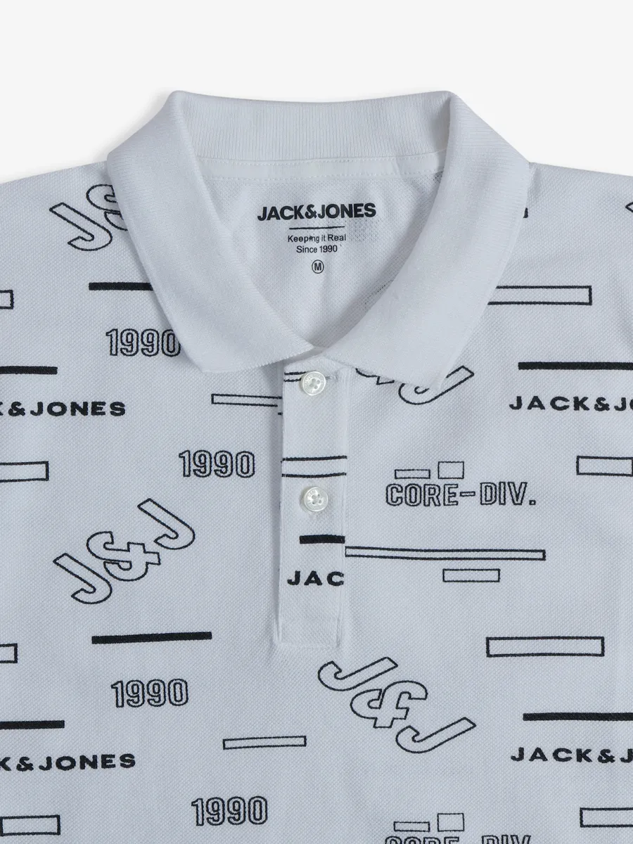 JACK&JONES white printed polo t shirt