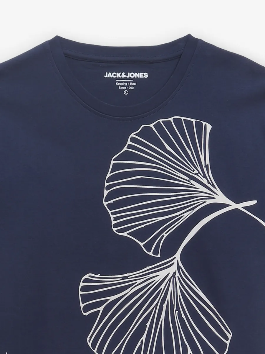 JACK & JONES navy cotton printed t-shirt
