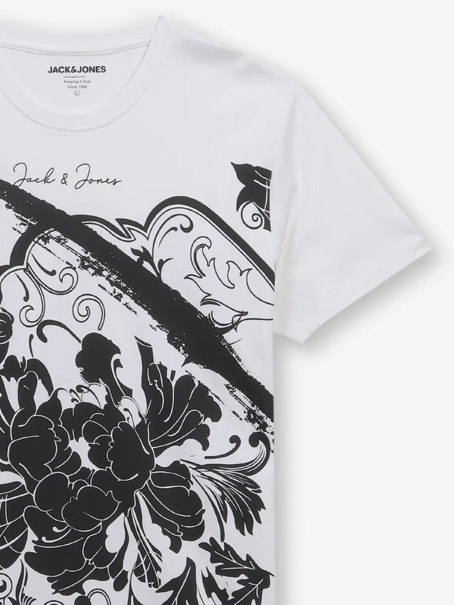 JACK & JONES white printed cotton t-shirt
