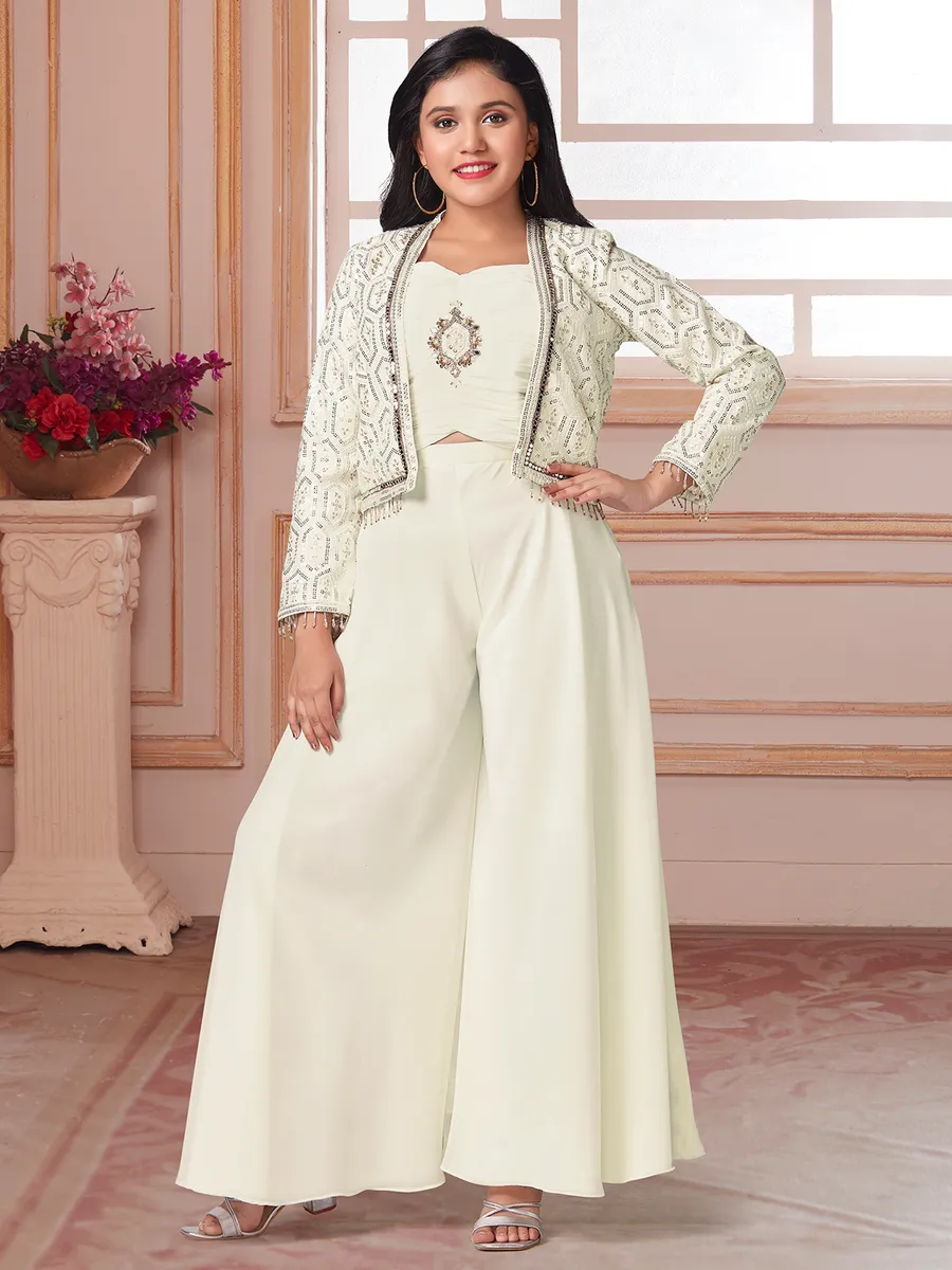 Jacket style cream georgette palazzo set