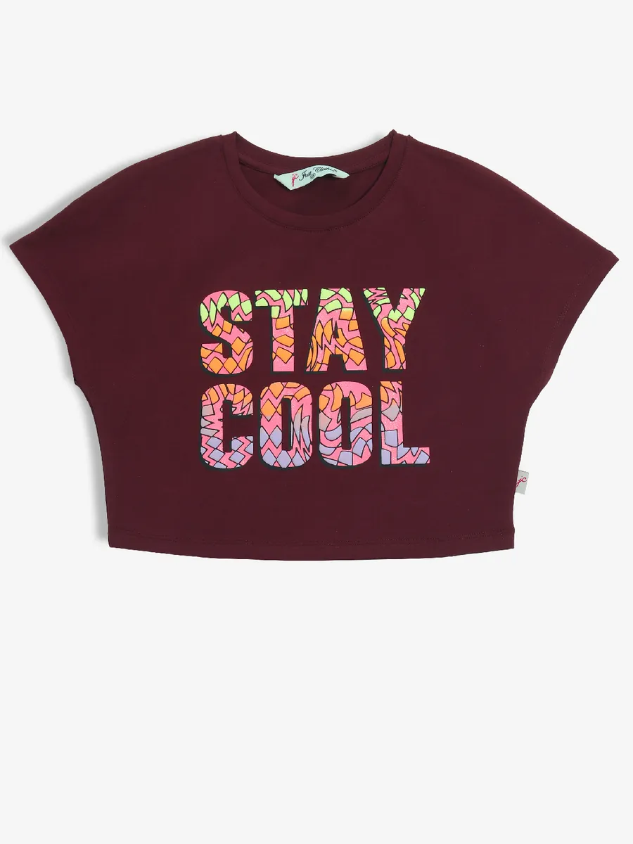 JUST CLOTHES printed wine cotton crop top