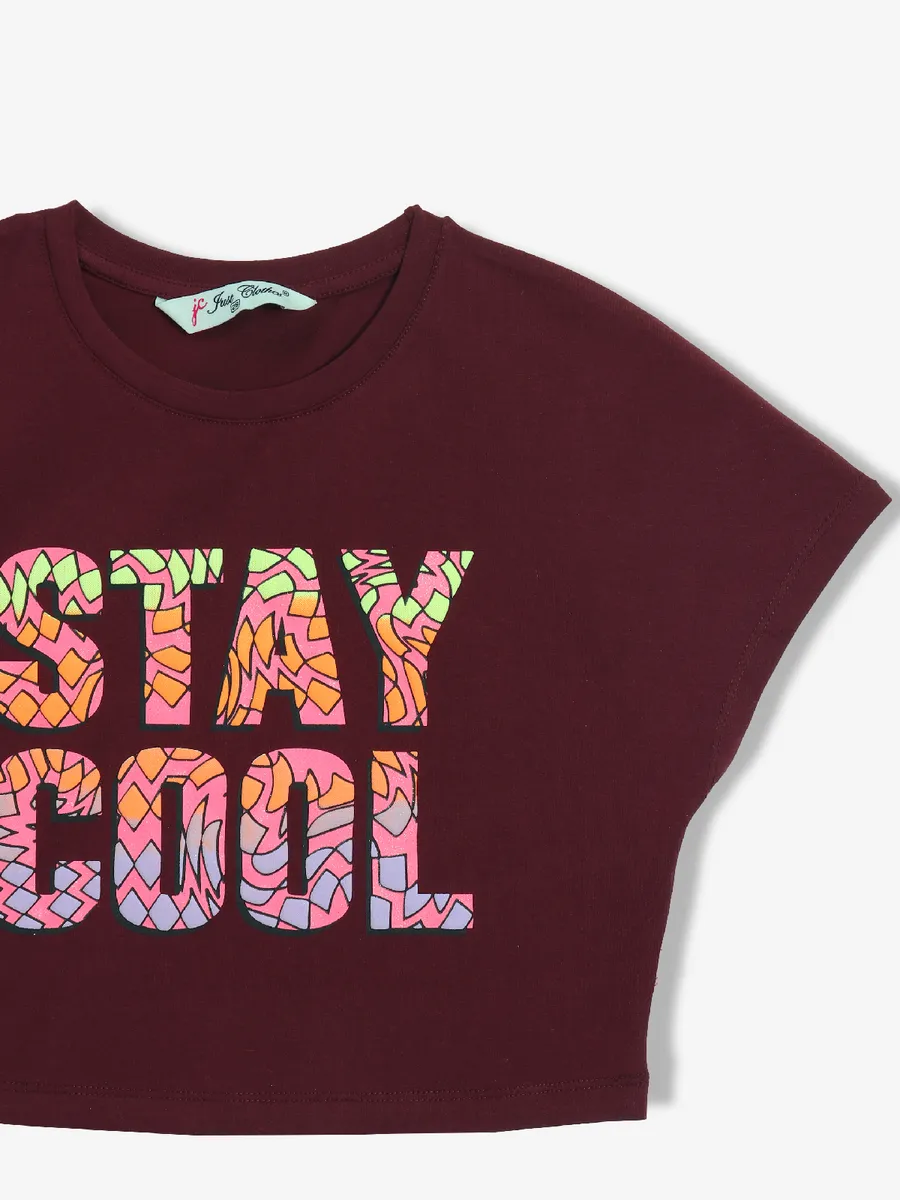 JUST CLOTHES printed wine cotton crop top