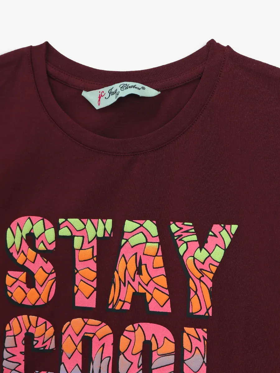 JUST CLOTHES printed wine cotton crop top