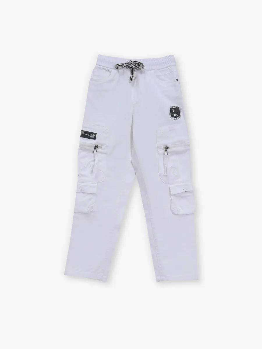KEPEL white solid cargo fit jeans