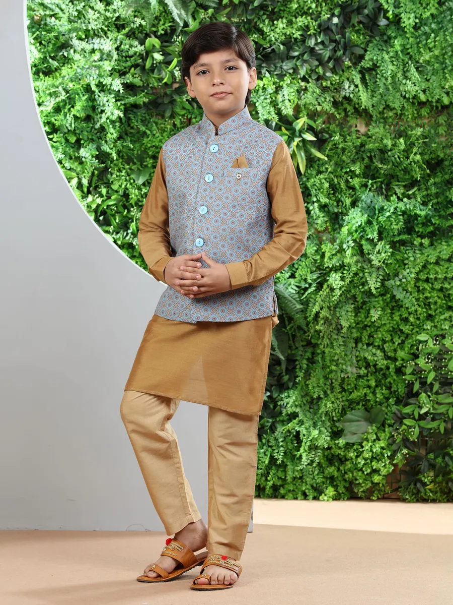 Khaki silk waistcoat set for wedding