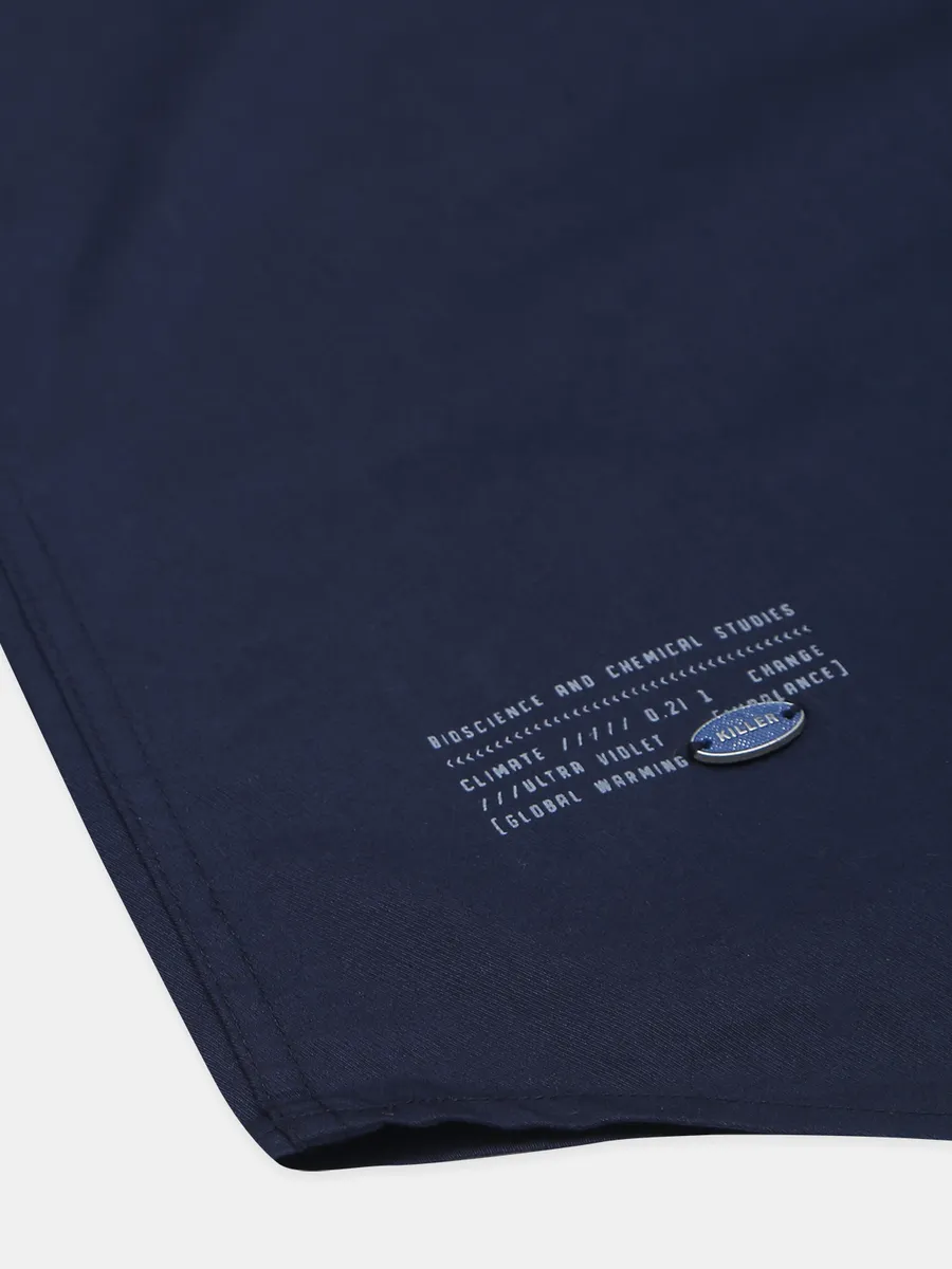 Killar printed navy hued cotton casual slim fit shirt