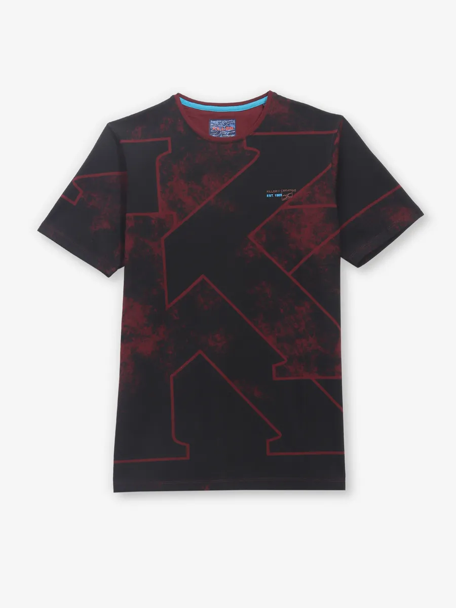 KILLER black printed casual cotton slim fit t-shirt
