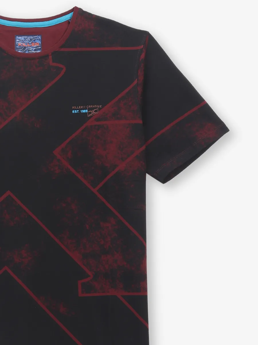 KILLER black printed casual cotton slim fit t-shirt