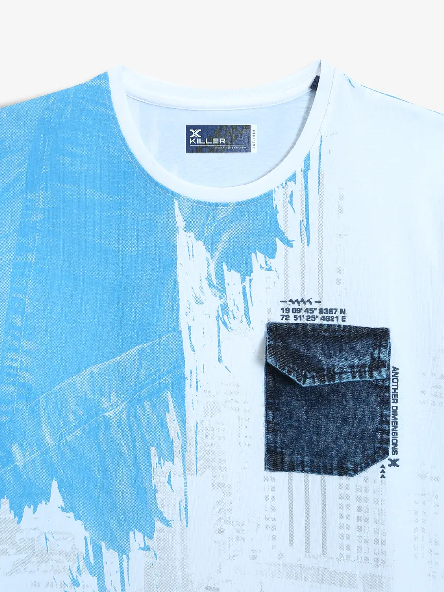 KILLER blue and white cotton printed t-shirt