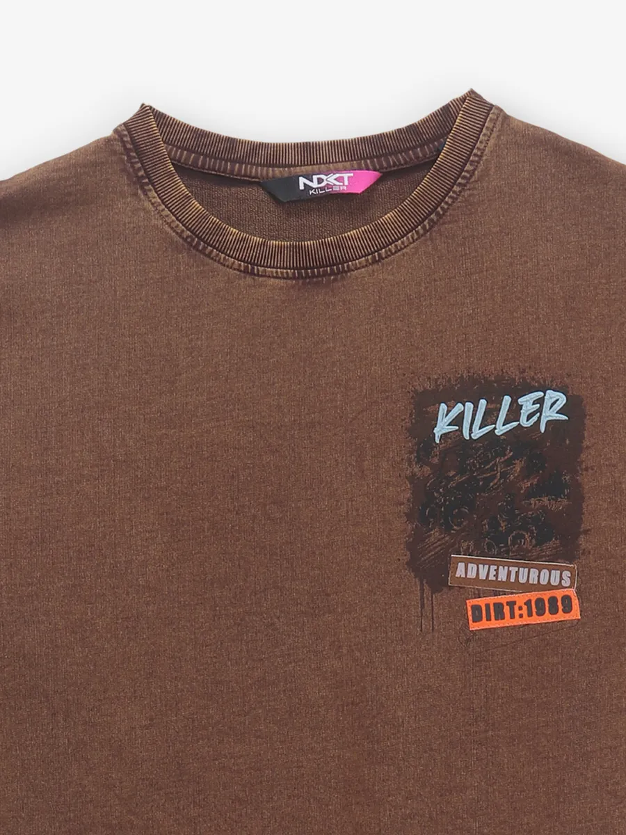 KILLER brown cotton brand name t-shirt