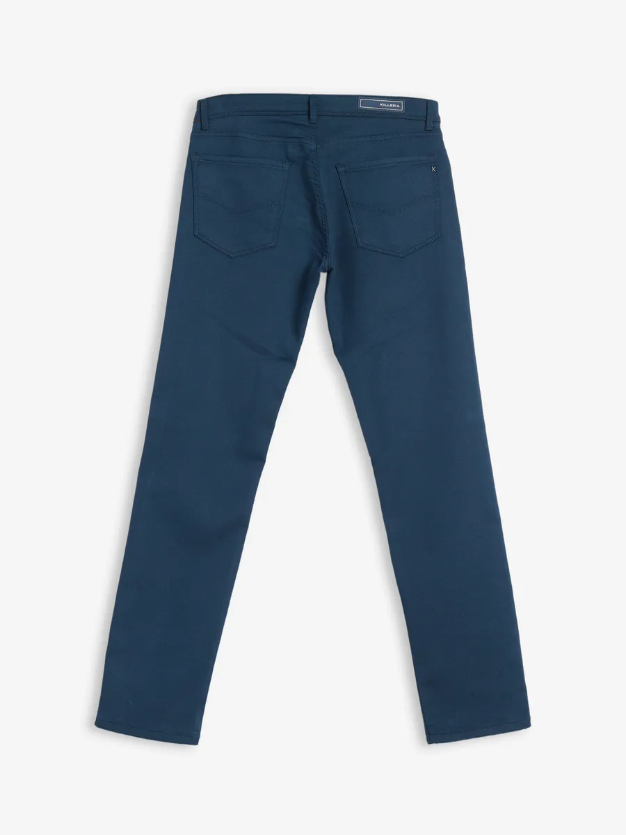 Killer navy solid slim fit cotton trouser