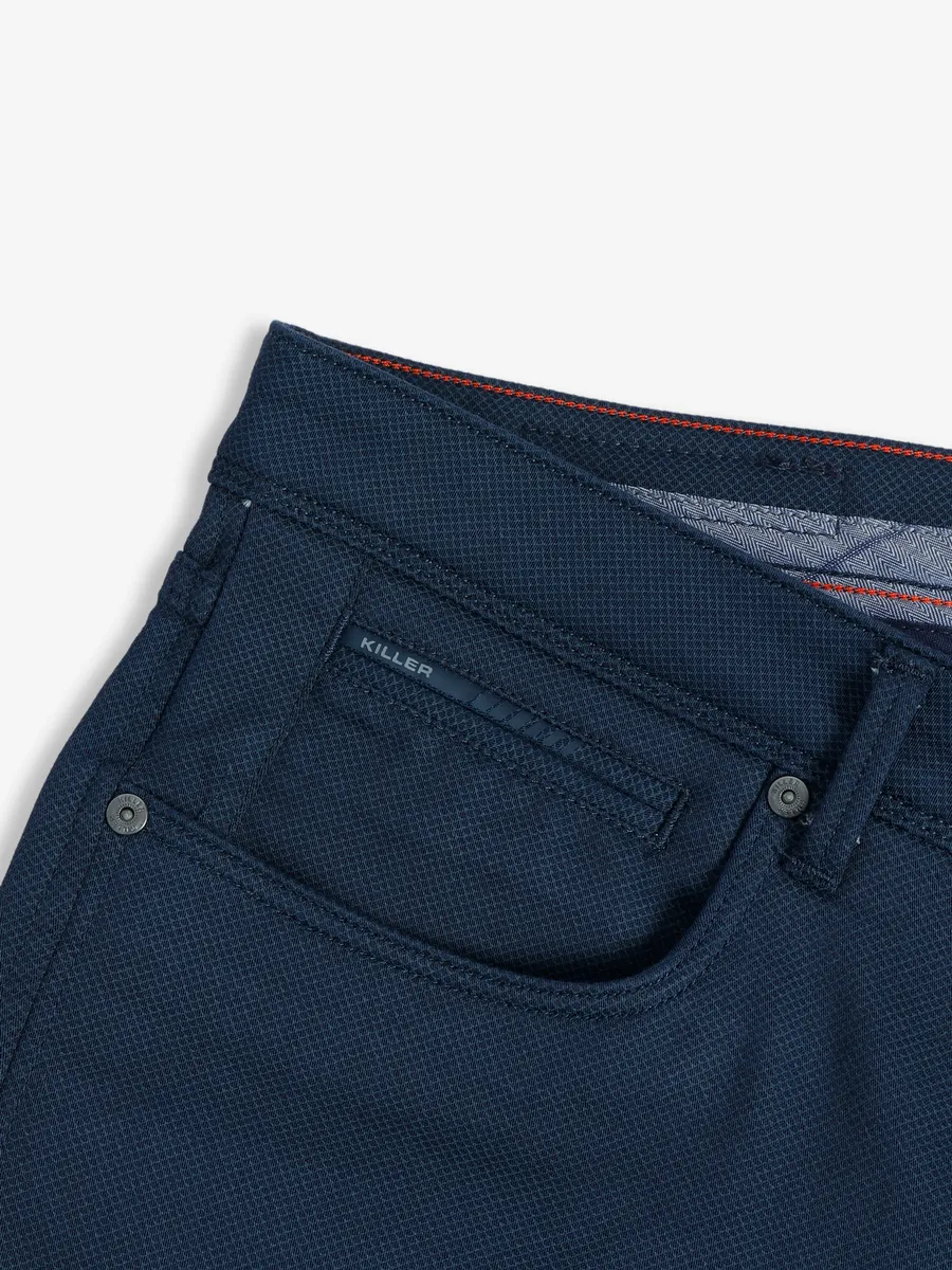 Killer navy solid slim fit cotton trouser