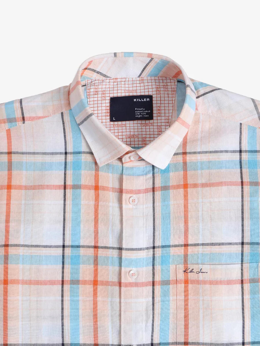 Killer peach cotton checks shirt