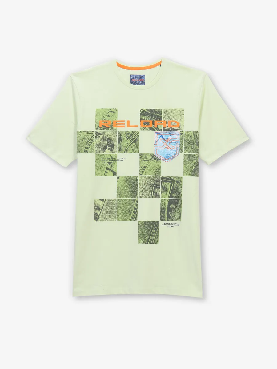 KILLER pista green casual printed cotton t-shirt