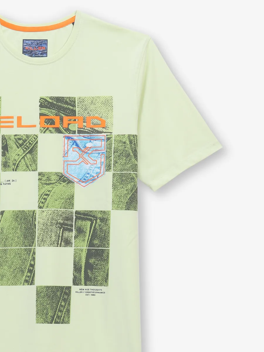 KILLER pista green casual printed cotton t-shirt