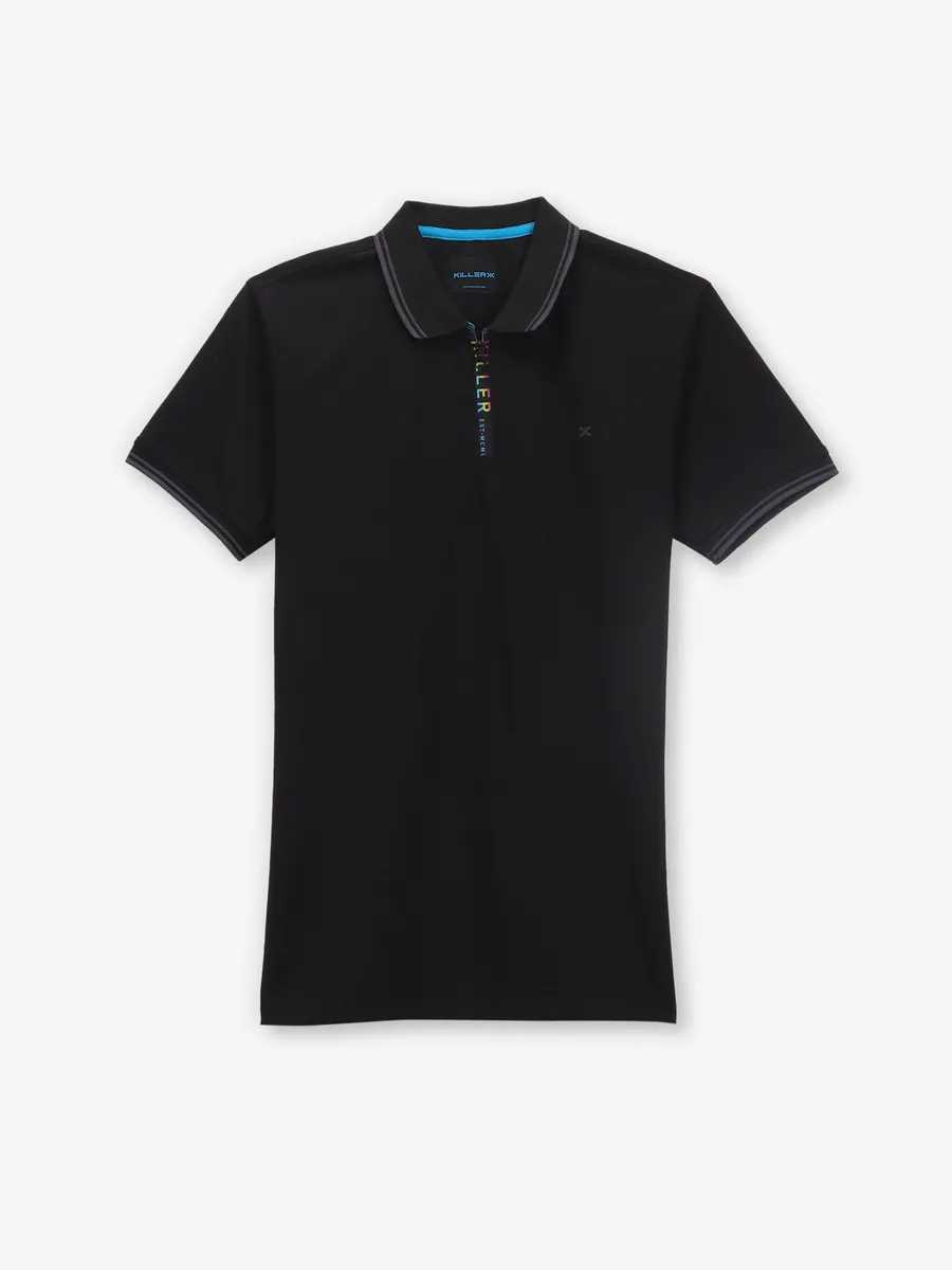 KILLER plain black cotton polo t-shirt