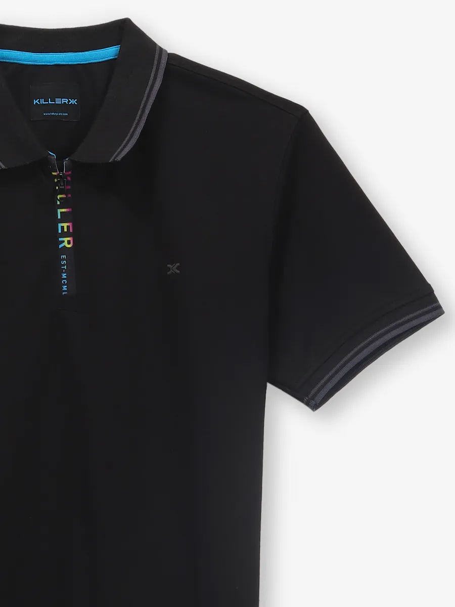 KILLER plain black cotton polo t-shirt