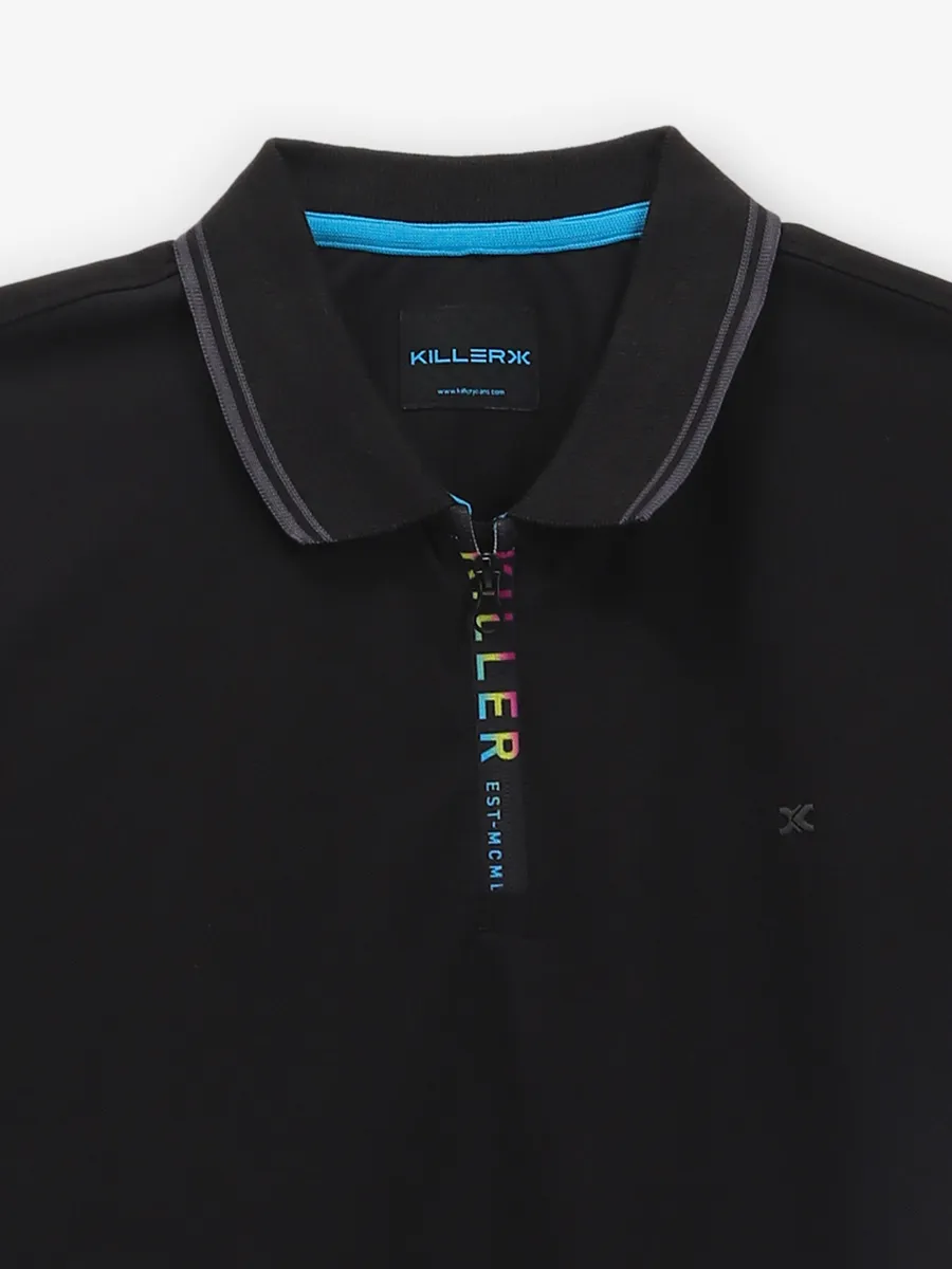 KILLER plain black cotton polo t-shirt