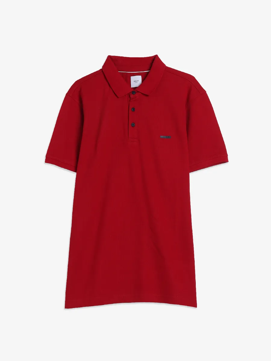 Spykar plain red cotton polo t-shirt