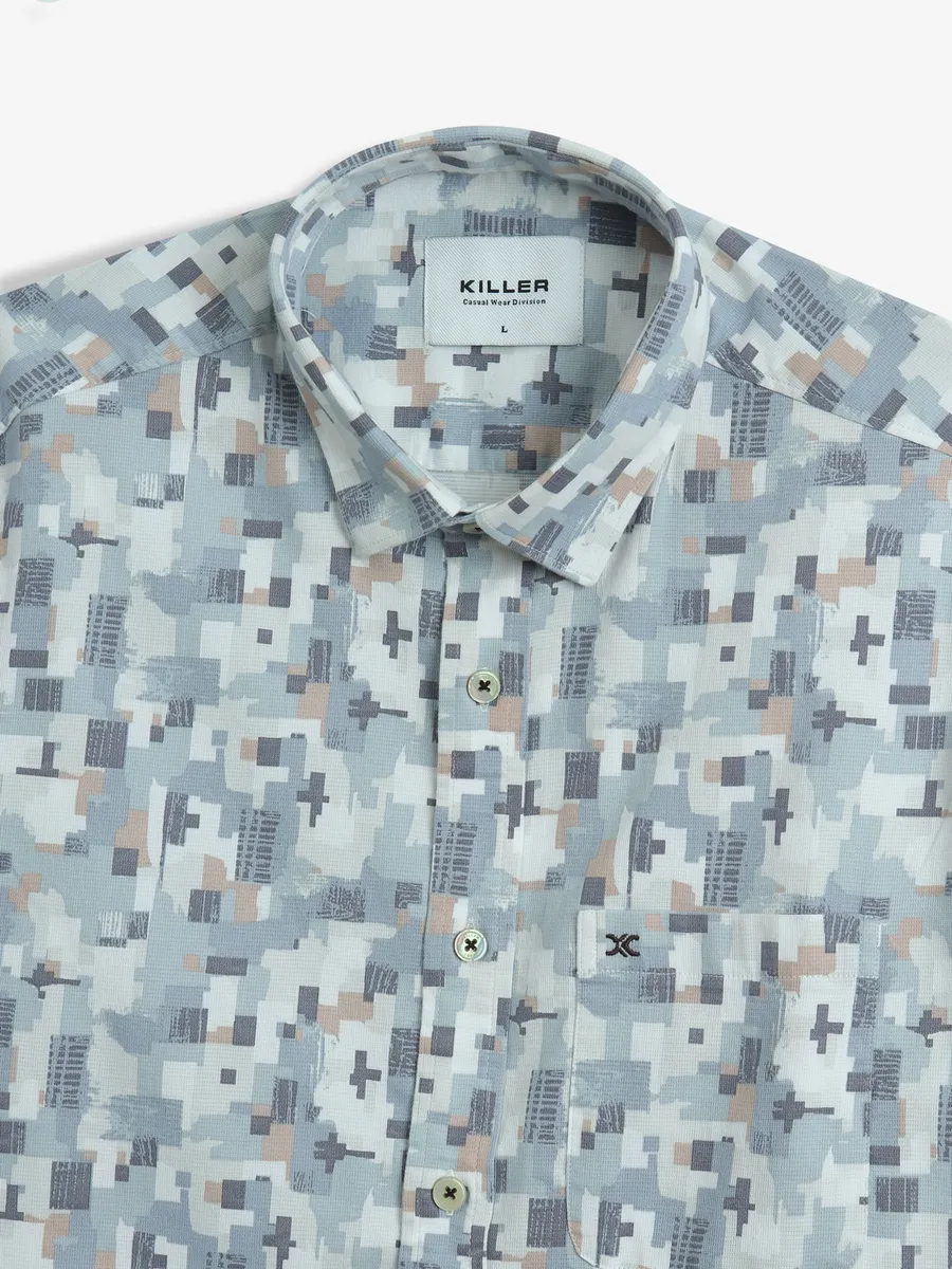 KILLER printed grey cotton casual shirt