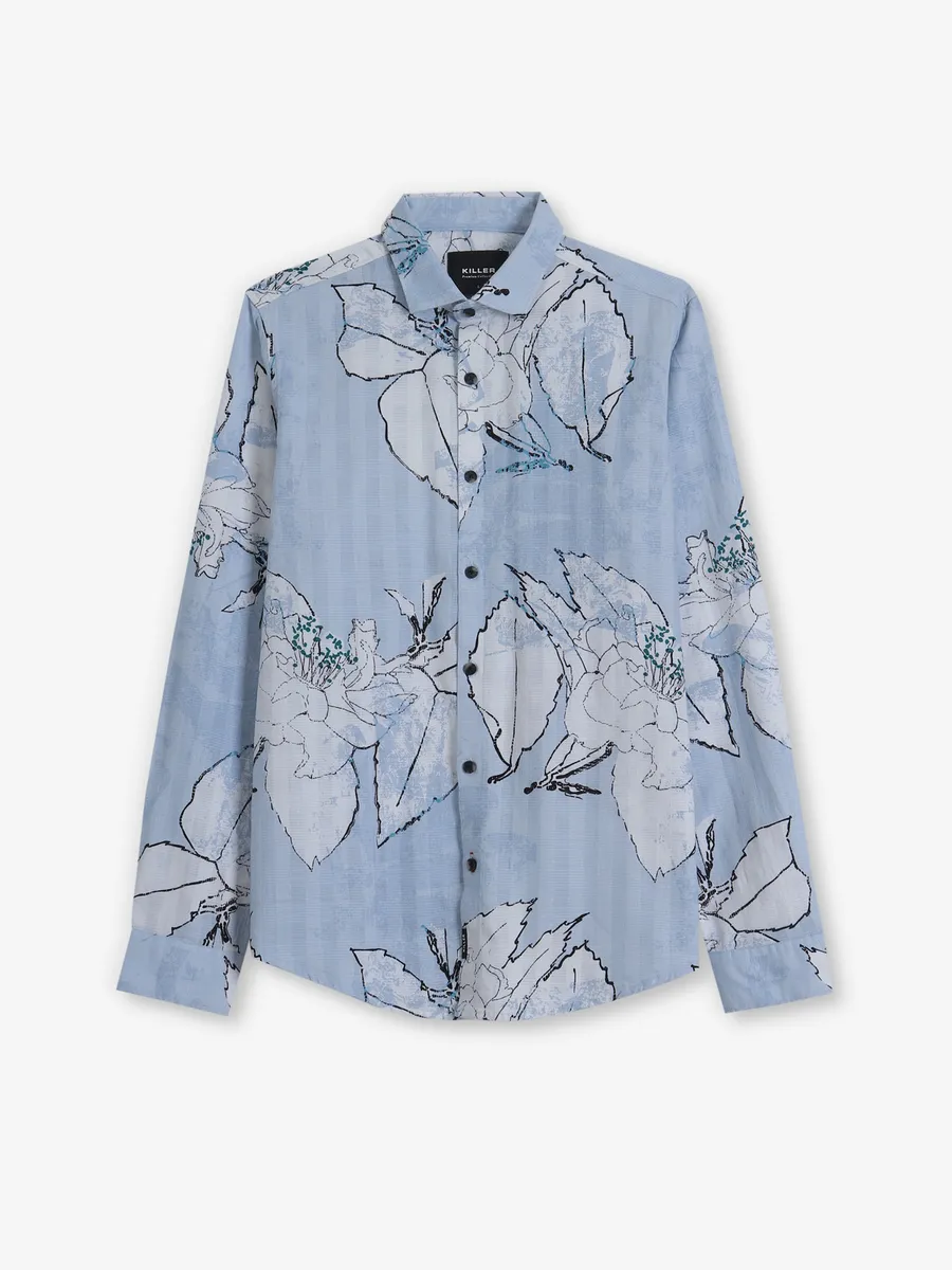 KILLER printed sky blue cotton shirt