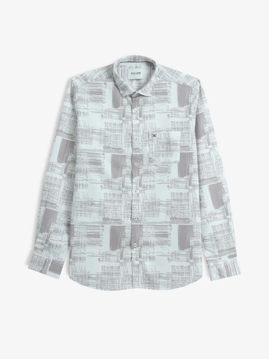 KILLER printed white and brown cotton shirt