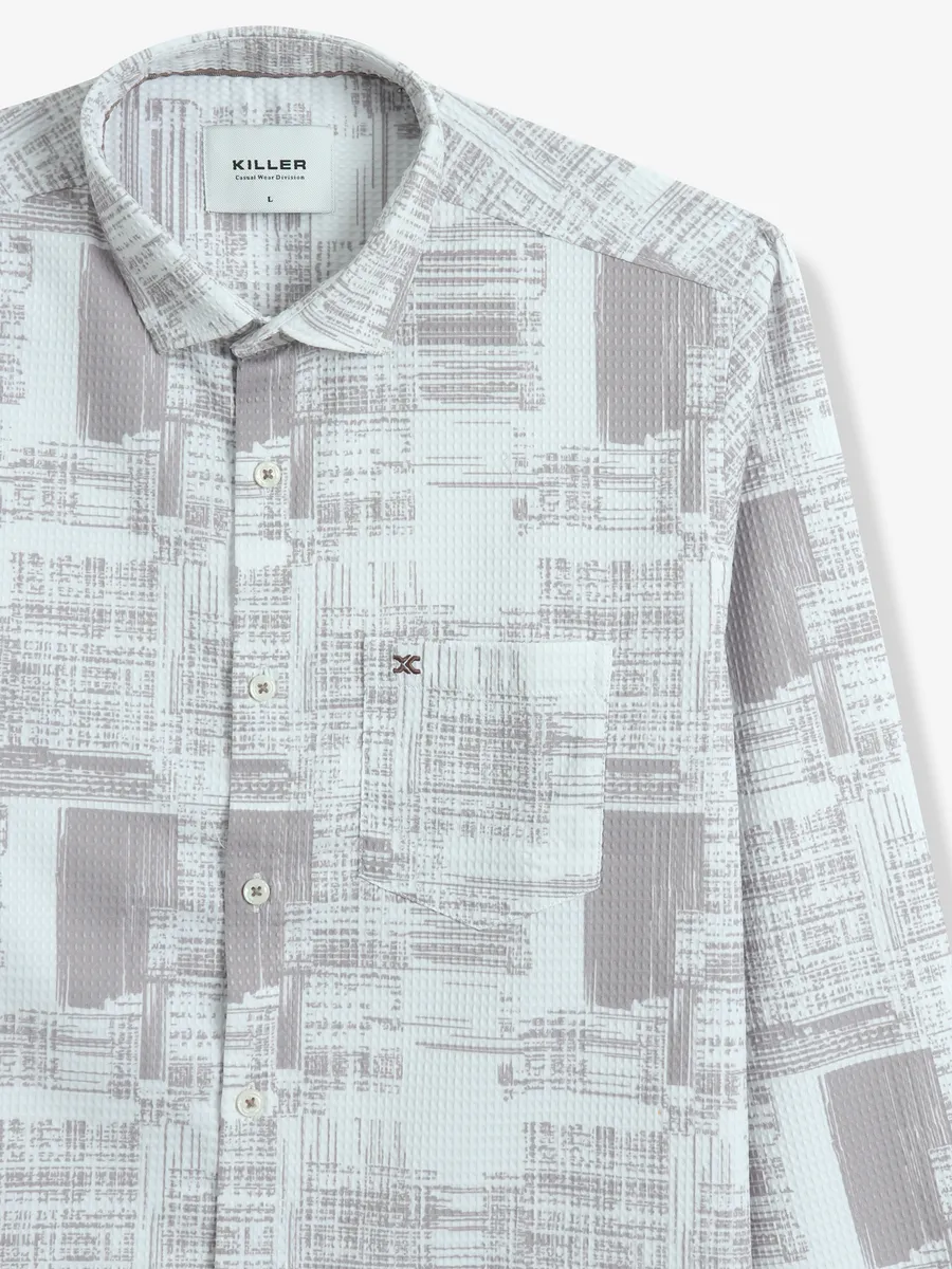 KILLER printed white and brown cotton shirt