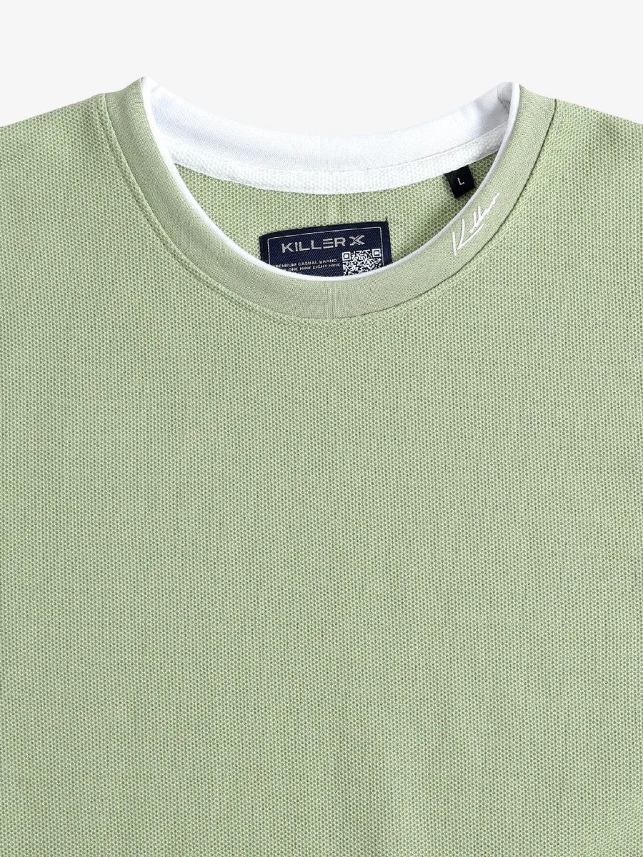 Killer sage green cotton plain t-shirt