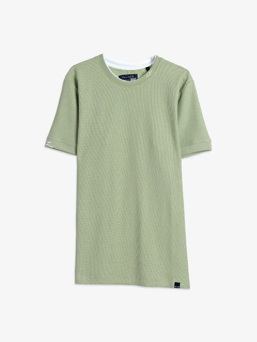 Killer sage green cotton plain t-shirt