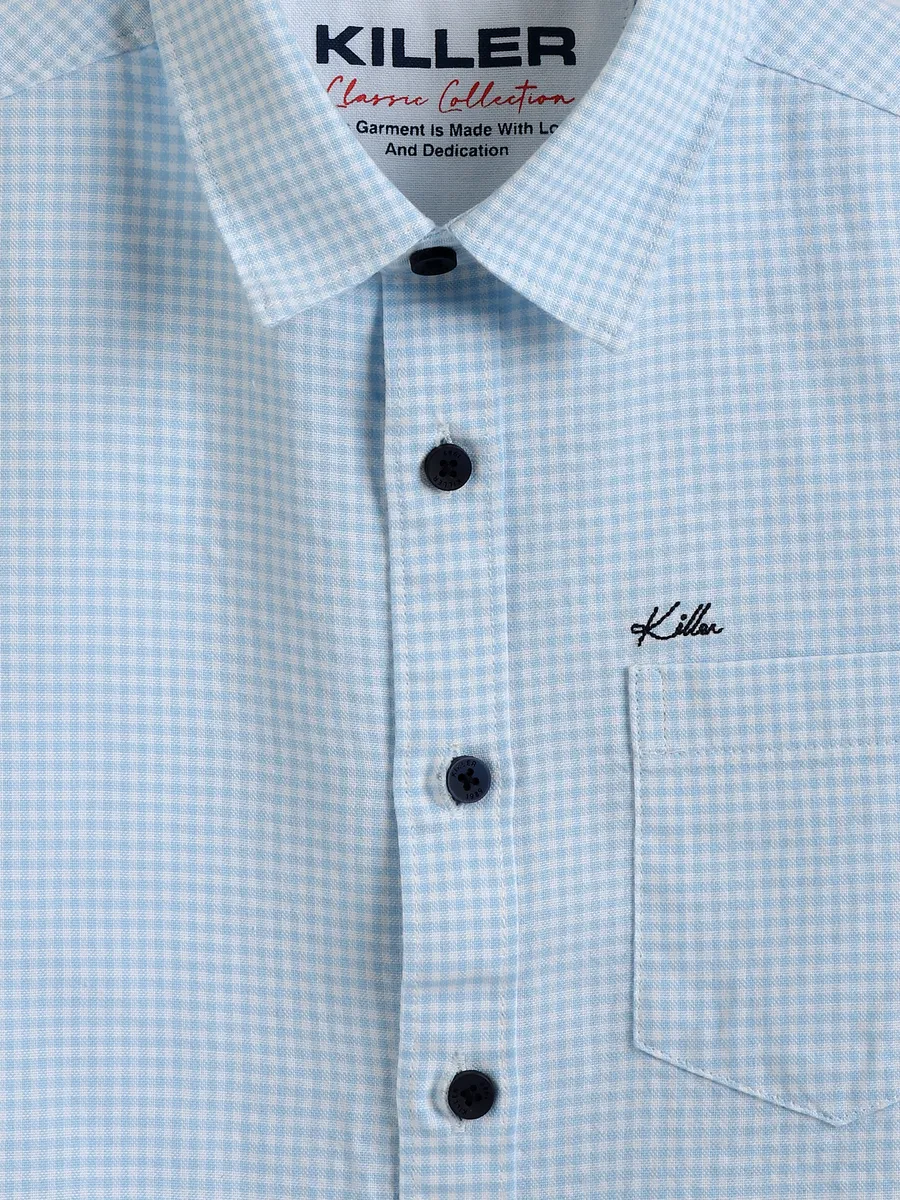 KILLER sky blue checks cotton shirt