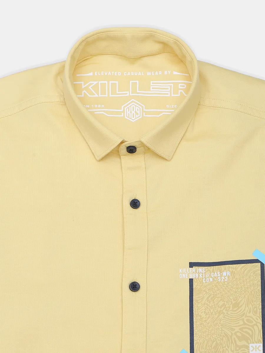 Killer solid yellow cotton casual shirt in cotton
