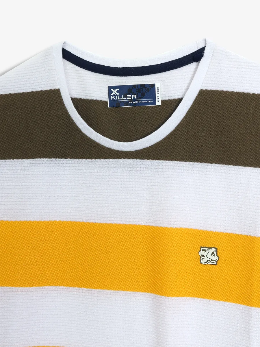 KILLER stripe white and mustard yellow t-shirt