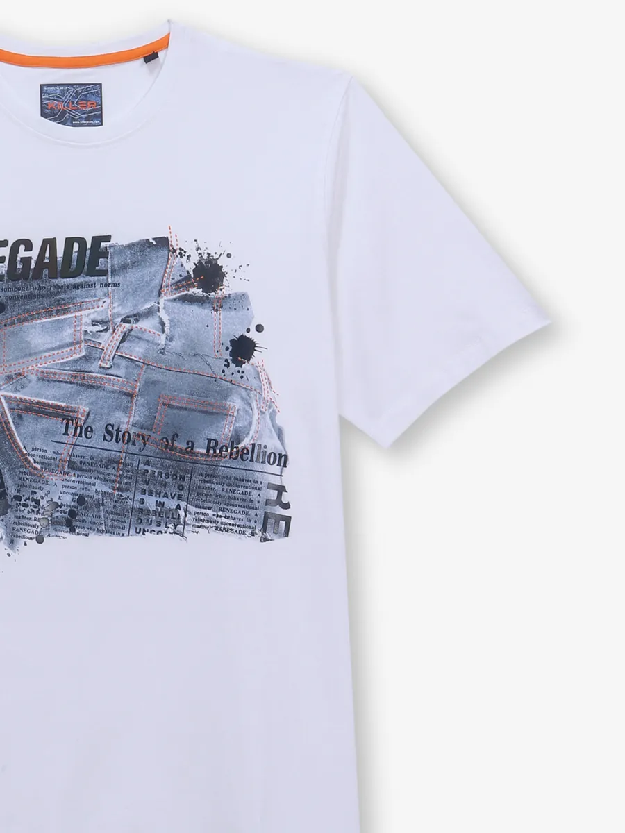 KILLER white printed casual cotton t-shirt