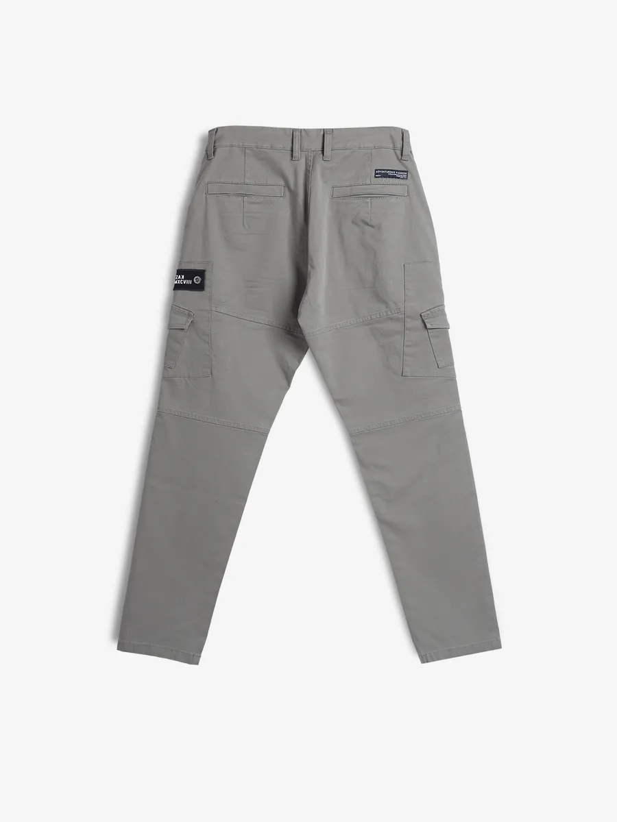 KOZZAK grey solid skinny fit cargo jeans