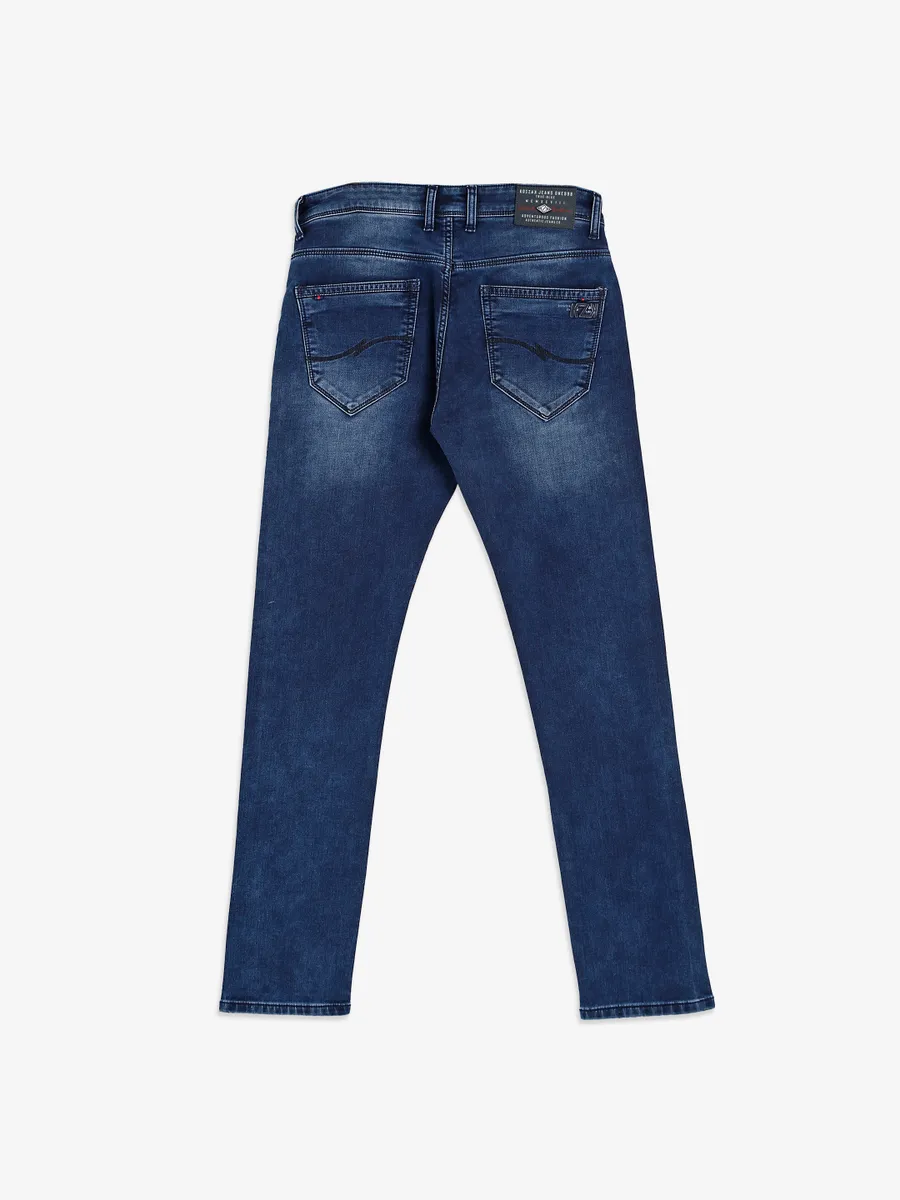 Kozzak slim fit washed dark blue jeans