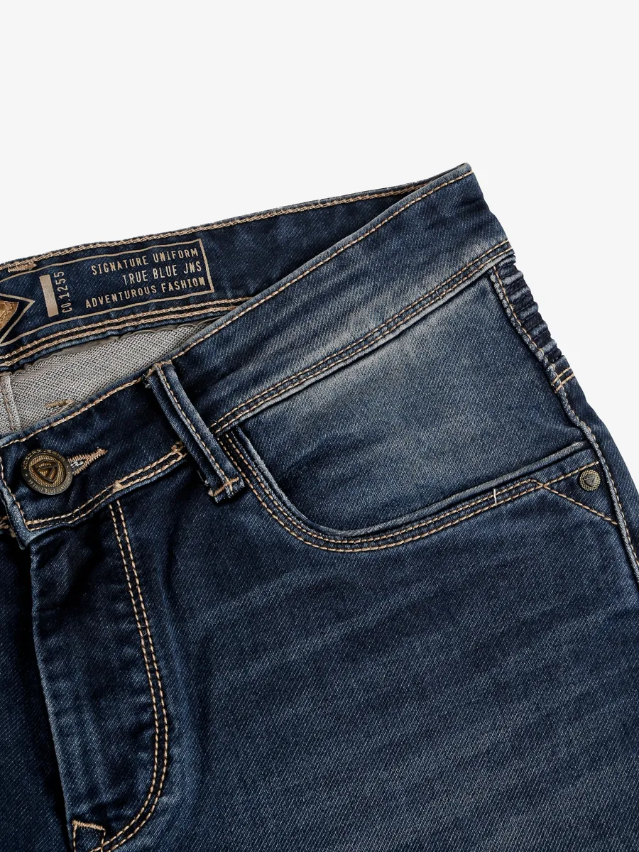 Kozzak washed dark blue slim fit jeans