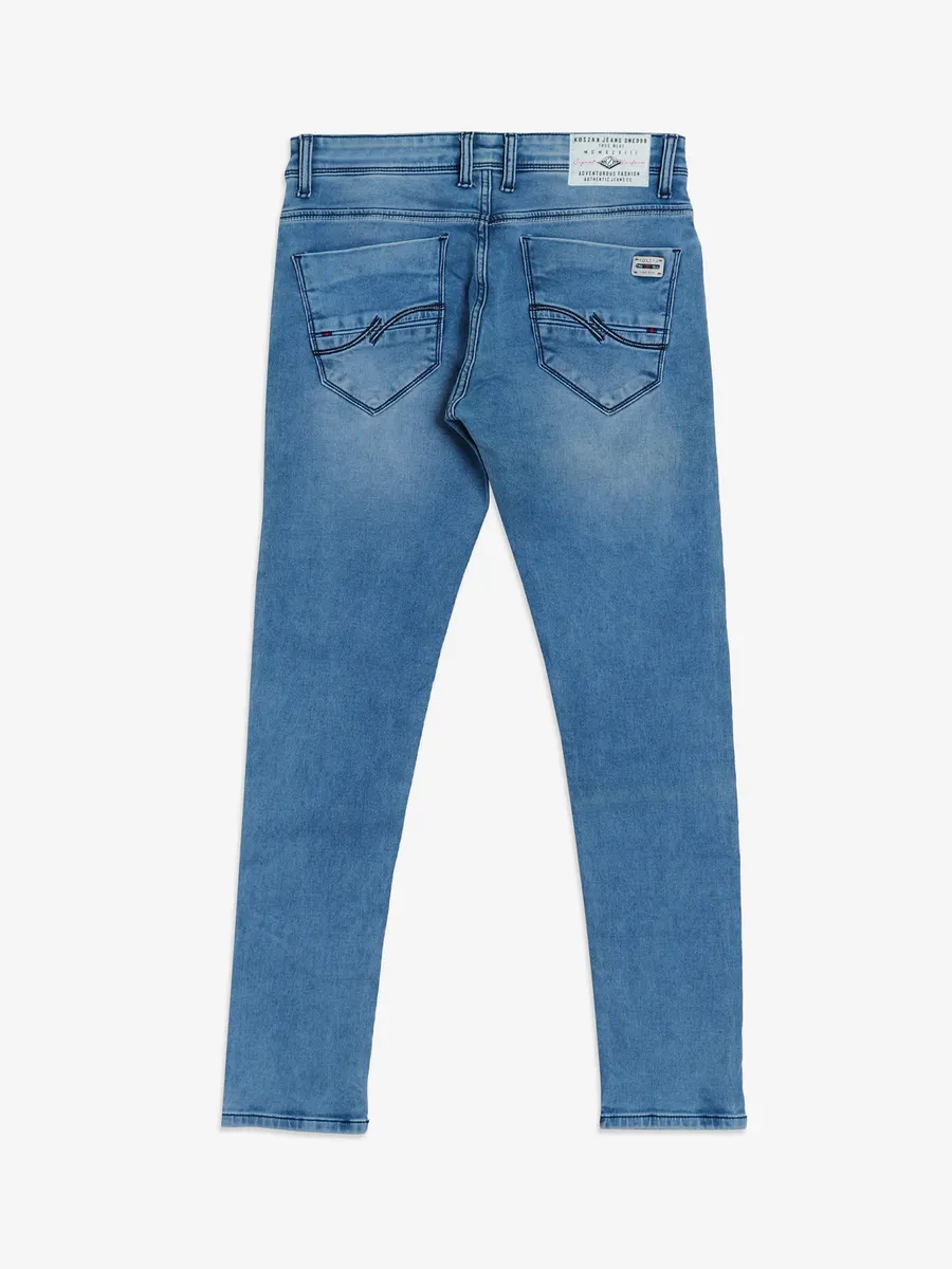 Kozzak washed light blue super skinny jeans