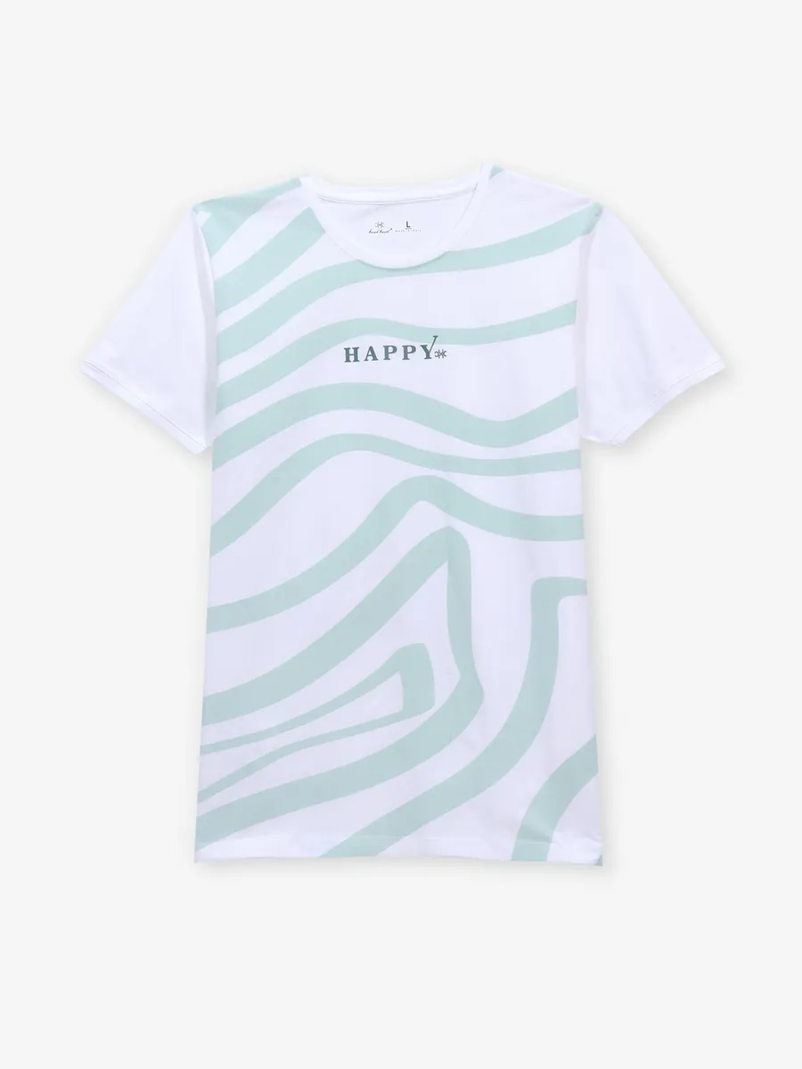 KUCH KUCH printed white and pista cotton t-shirt