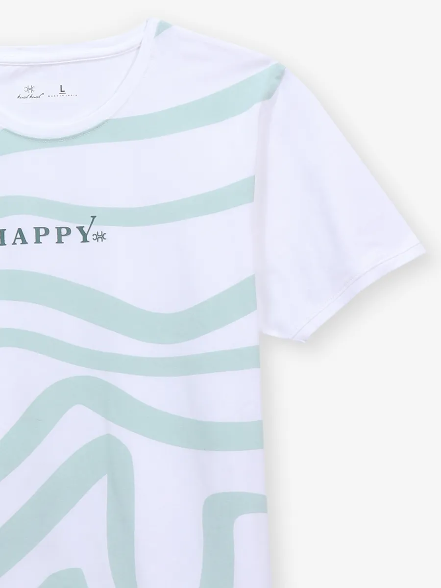 KUCH KUCH printed white and pista cotton t-shirt