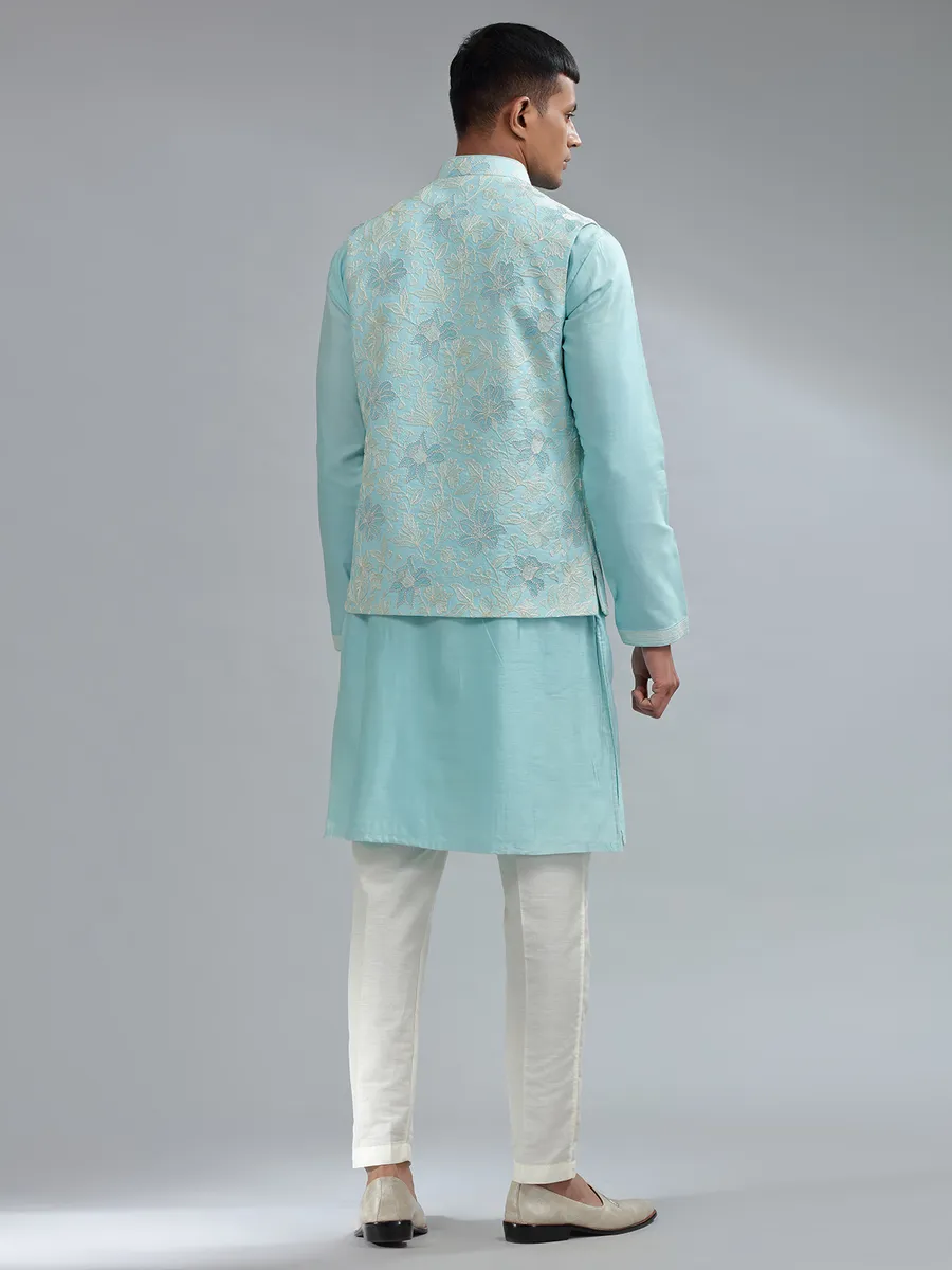 Latest Aqua silk waistcoat set