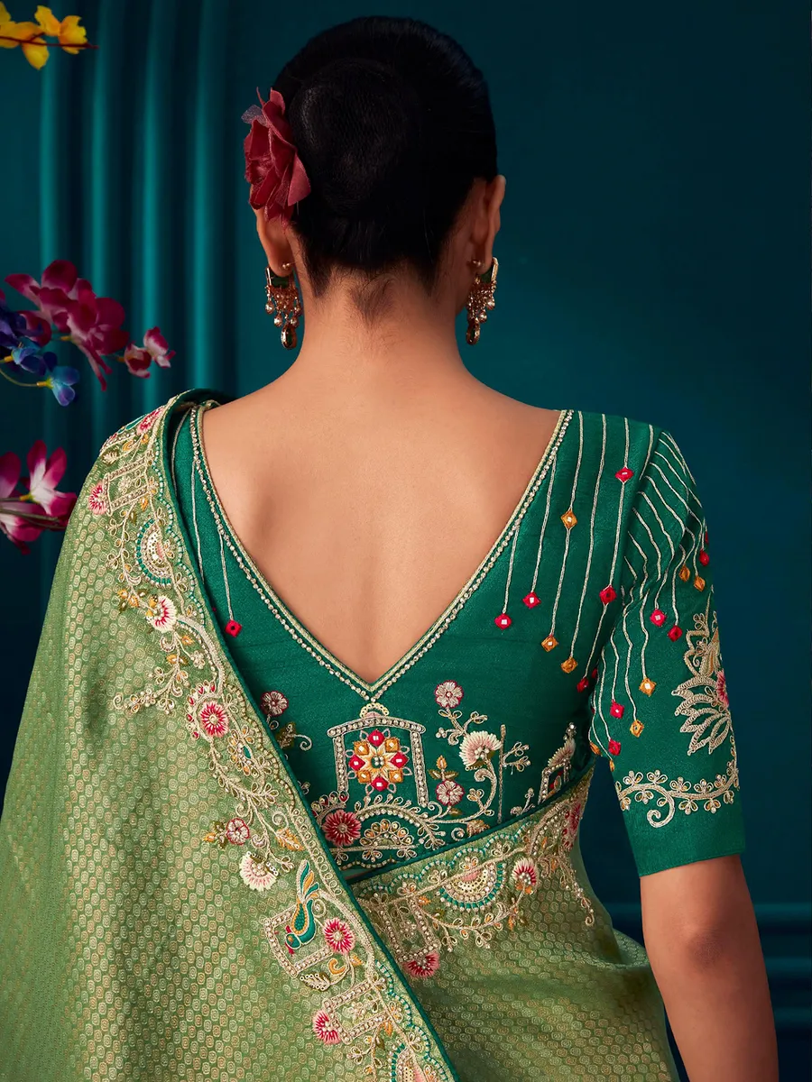 Latest banarasi silk pista green saree