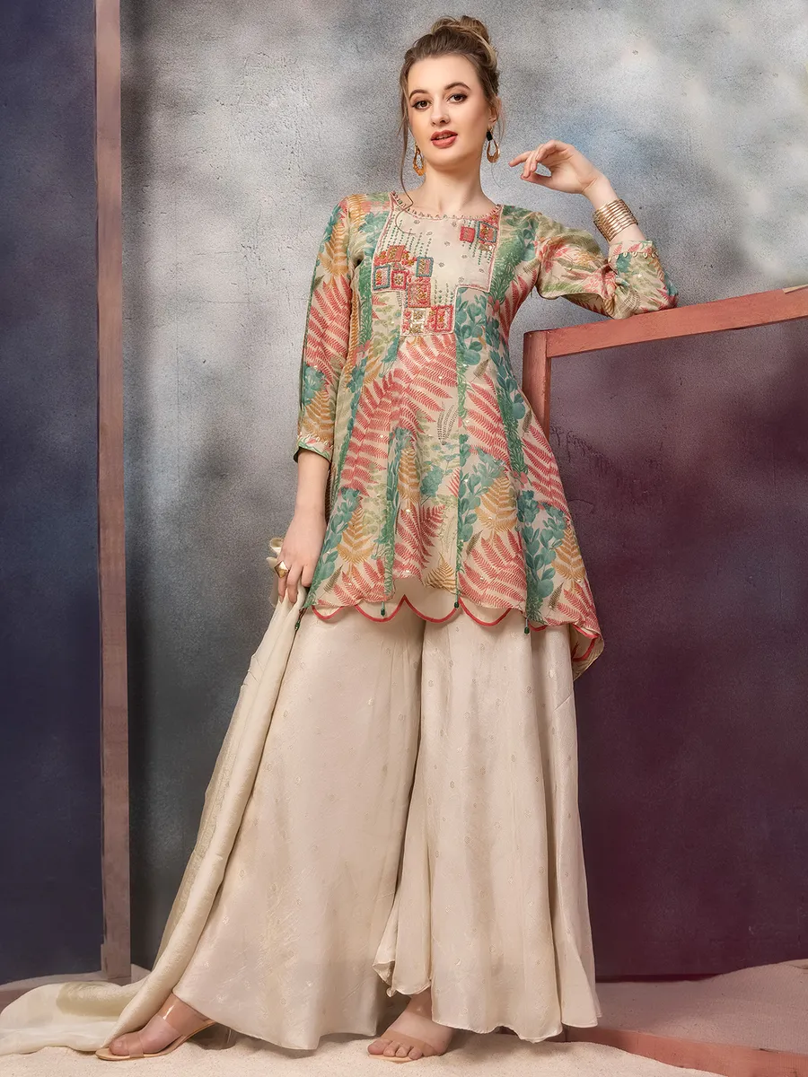 Beige Organza Pant Salwar Suit