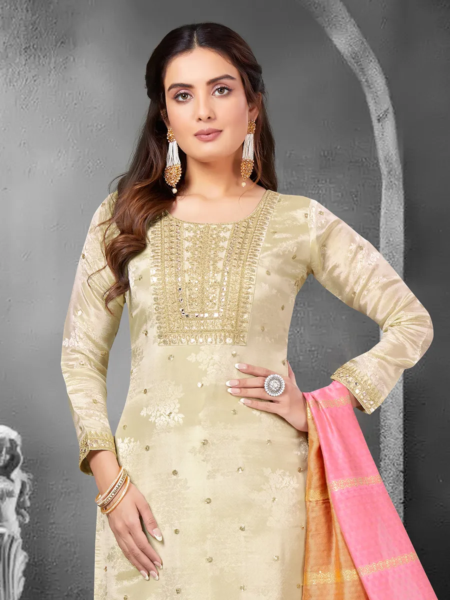 Latest beige silk salwar suit with dupatta