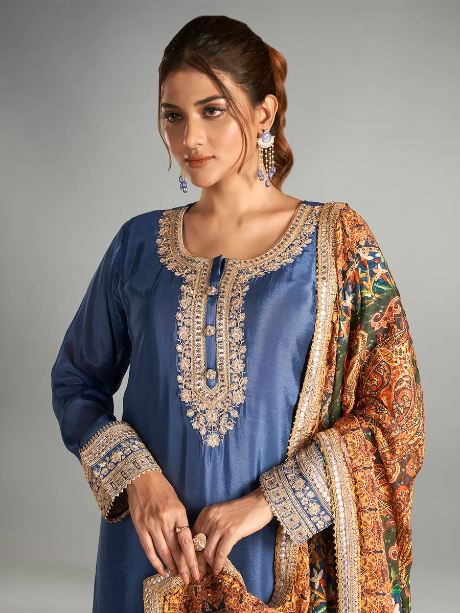 Latest blue chiffon palazzo suit